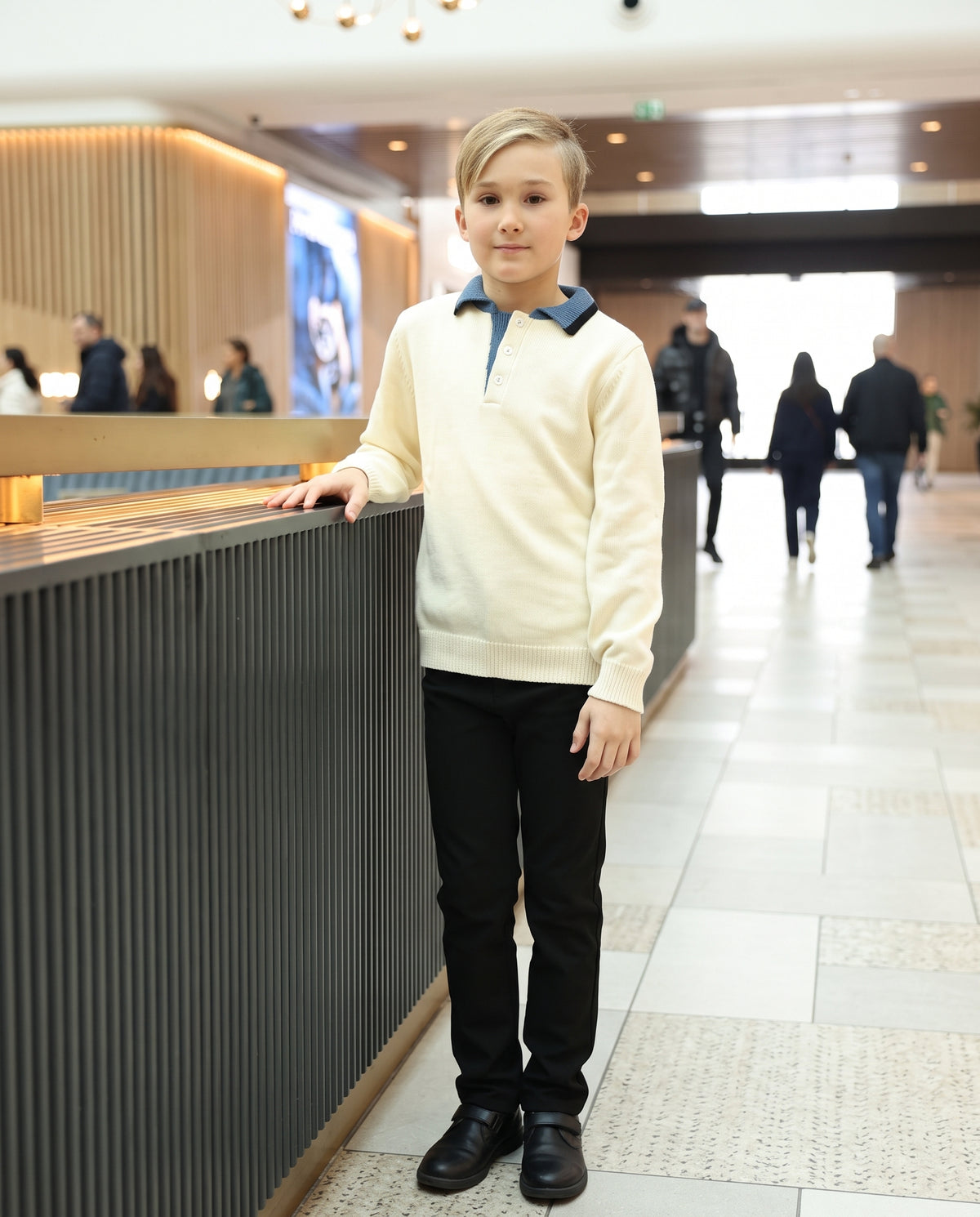 Rib contrast collar boys knit polo